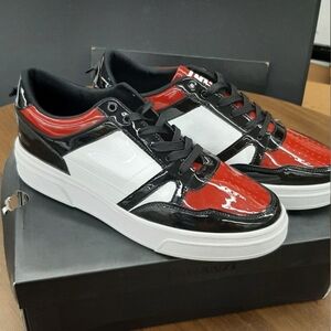 Men's Black and Red Patent Sneakers